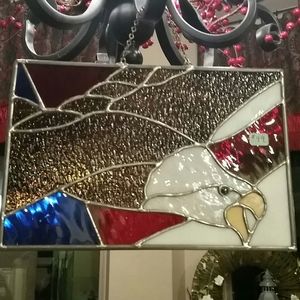 Stained glass Eagle with flag